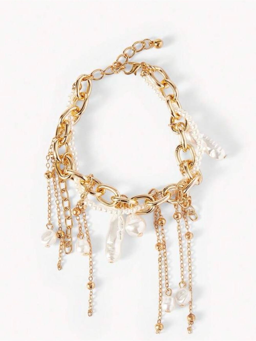 Gold and White Pearl Multi-Chain Charm Bracelet - Picture 4 of 8